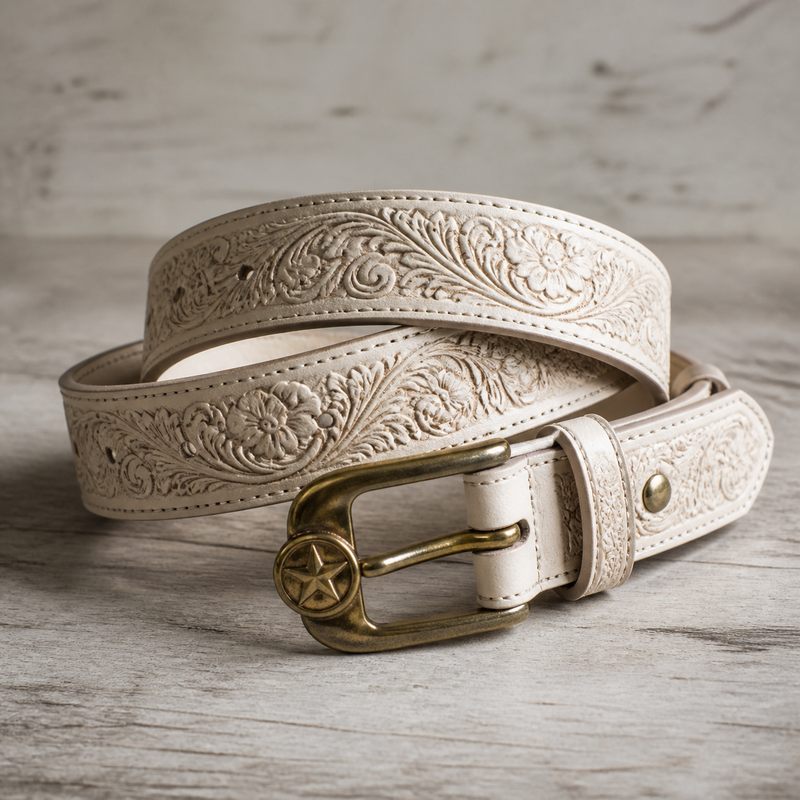 The Tooled Belt — White